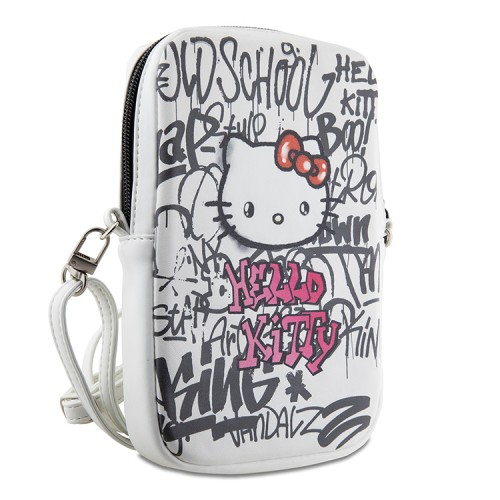 Hello Kitty для смартфонов сумка Phone ZIP Bag PU leather Graffiti Kitty Head with Strap Beige