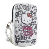 Hello Kitty для смартфонов сумка Phone ZIP Bag PU leather Graffiti Kitty Head with Strap Beige