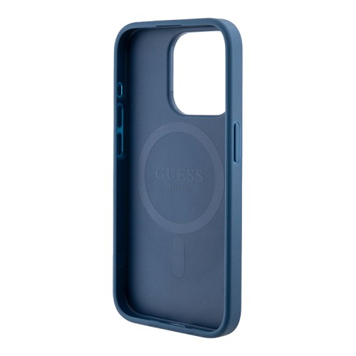 Guess для iPhone 15 Pro чехол PU 4G Colored ring Metal logo Hard Blue (MagSafe)