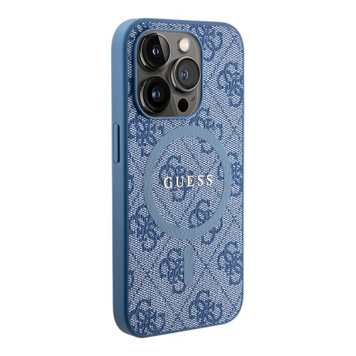Guess для iPhone 15 Pro чехол PU 4G Colored ring Metal logo Hard Blue (MagSafe)