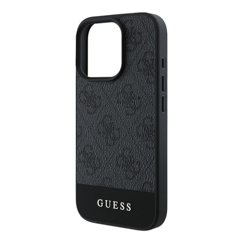 Guess для iPhone 16 Pro Max чехол PU кожа 4G Bottom stripe Metal logo Grey