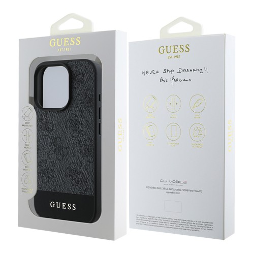 Guess для iPhone 16 Pro Max чехол PU кожа 4G Bottom stripe Metal logo Grey