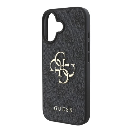 Guess для iPhone 16 чехол PU кожа 4G Big metal logo Black