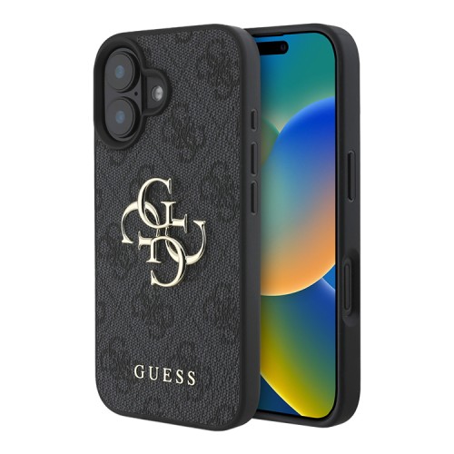 Guess для iPhone 16 чехол PU кожа 4G Big metal logo Black