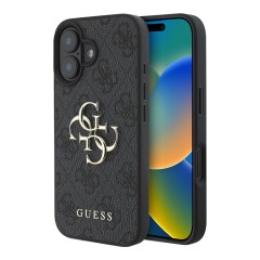 Guess для iPhone 16 чехол PU кожа 4G Big metal logo Black