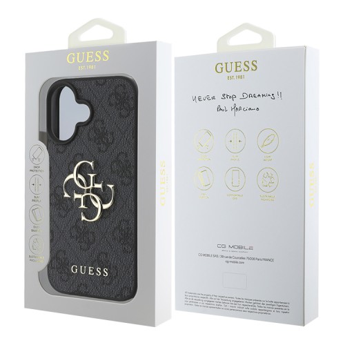 Guess для iPhone 16 чехол PU кожа 4G Big metal logo Black