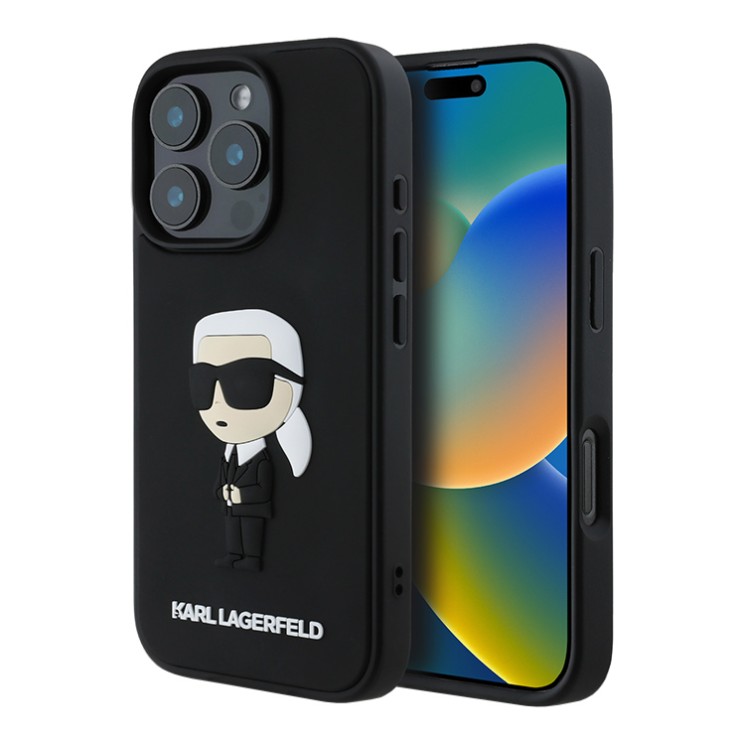 Karl Lagerfeld для iPhone 16 Pro чехол 3D Rubber NFT Karl Ikonik Hard Black
