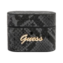 Чехол Guess Python PU leather case with metal logo для Airpods Pro, черный
