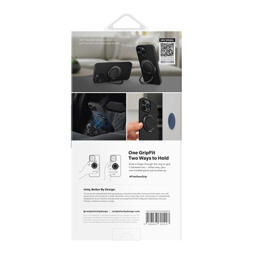 Uniq для iPhone 16 Pro Max чехол KEVA AIR Kevlar + GripFit Premium Mount Black (MagSafe)