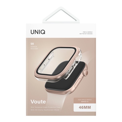 Uniq для Apple Watch 46 mm чехол VOUTE with 9H Tempered Glass Rose Gold