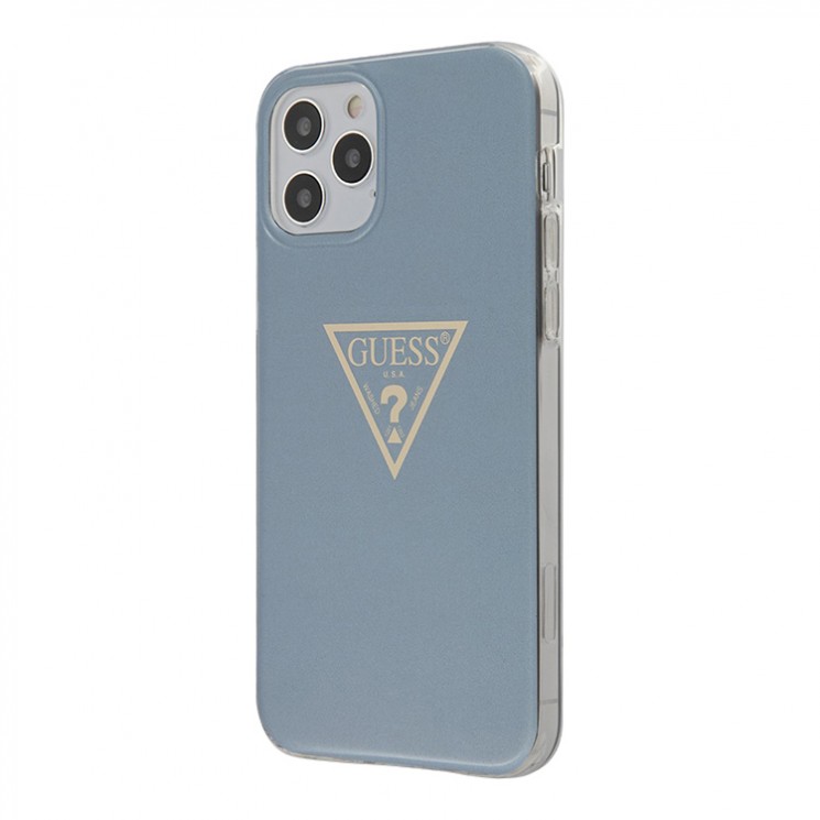 Чехол Guess Metallic effect Triangle logo Hard для iPhone 12 mini, голубой