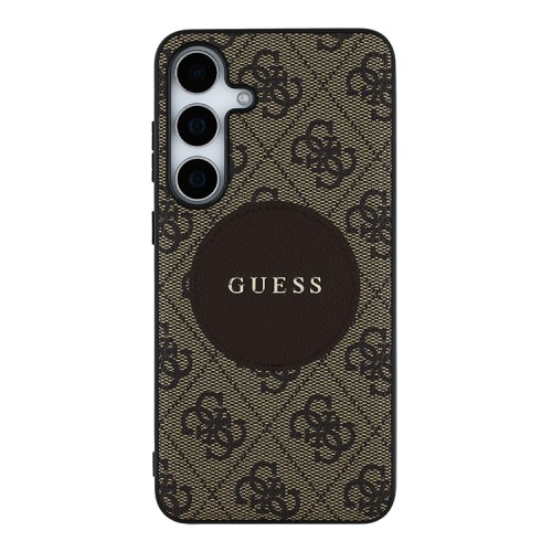 Guess для Galaxy S25 чехол PU 4G with Round Patch Metal logo Hard Brown (MagSafe)