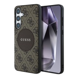 Guess для Galaxy S25 чехол PU 4G with Round Patch Metal logo Hard Brown (MagSafe)
