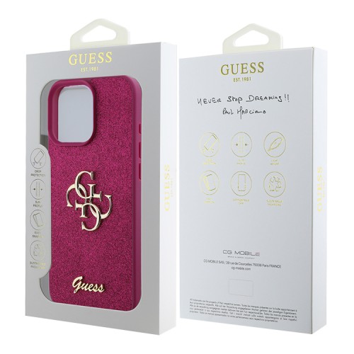 Guess для iPhone 16 Pro Max чехол Fixed Glitters 4G Big metal logo Purple