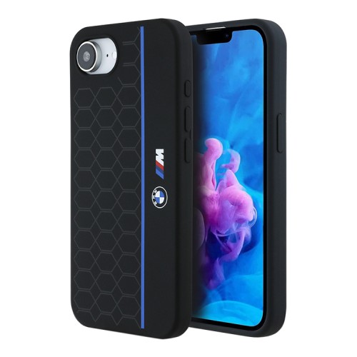 BMW для iPhone 16e чехол M-collection Liquid silicone Hexagon Hard Black/Blue (MagSafe)