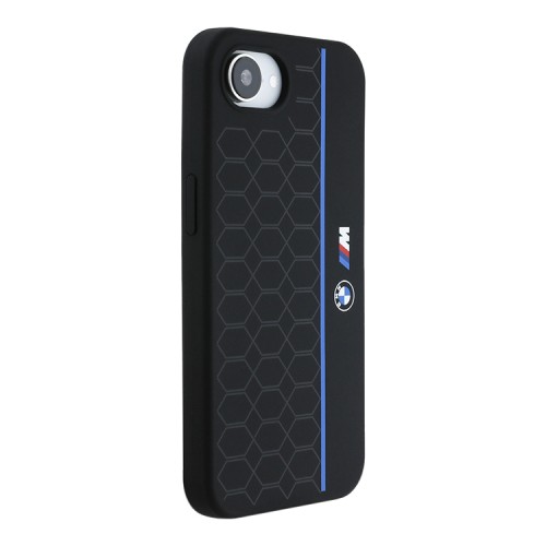 BMW для iPhone 16e чехол M-collection Liquid silicone Hexagon Hard Black/Blue (MagSafe)