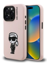 Karl Lagerfeld для iPhone 15 Pro Max чехол Liquid Silicone Sketch Karl Ikonik Pink (MagSafe)