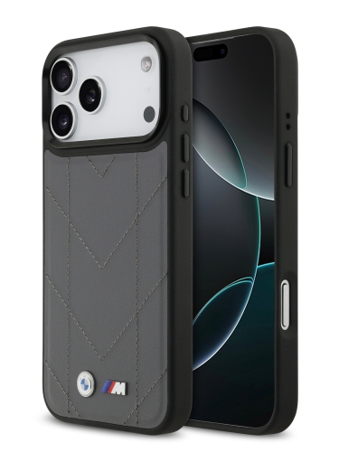 BMW для iPhone 17 Pro Max чехол M-series PU Quilted Metal logo Hard Grey (MagSafe)