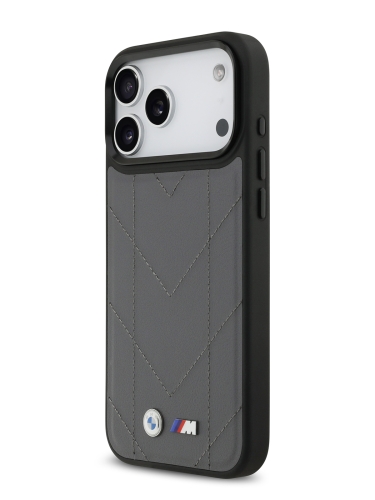 BMW для iPhone 17 Pro Max чехол M-series PU Quilted Metal logo Hard Grey (MagSafe)