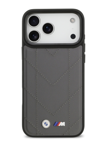 BMW для iPhone 17 Pro Max чехол M-series PU Quilted Metal logo Hard Grey (MagSafe)