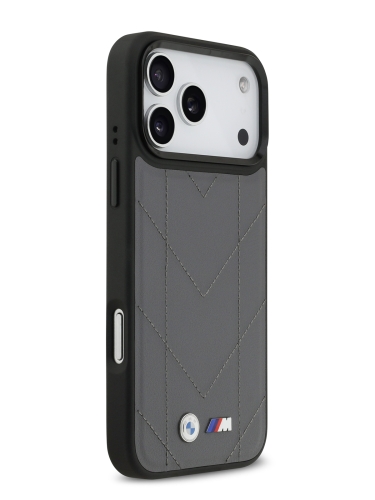 BMW для iPhone 17 Pro Max чехол M-series PU Quilted Metal logo Hard Grey (MagSafe)