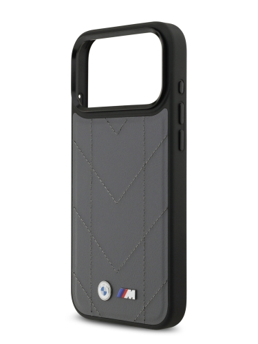 BMW для iPhone 17 Pro Max чехол M-series PU Quilted Metal logo Hard Grey (MagSafe)