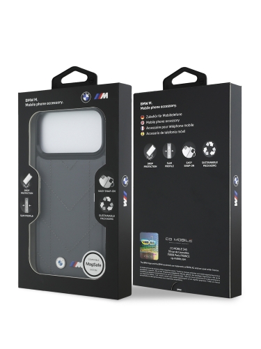 BMW для iPhone 17 Pro Max чехол M-series PU Quilted Metal logo Hard Grey (MagSafe)