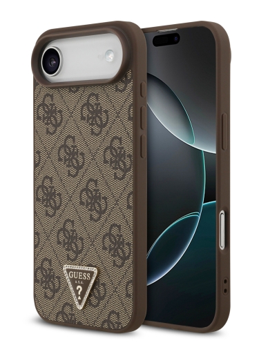Guess для iPhone Air чехол PU 4G Triangle Diamond metal logo Hard Brown (MagSafe)