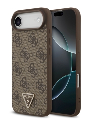 Guess для iPhone Air чехол PU 4G Triangle Diamond metal logo Hard Brown (MagSafe)