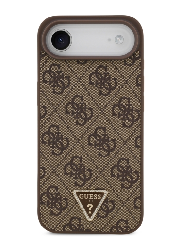 Guess для iPhone Air чехол PU 4G Triangle Diamond metal logo Hard Brown (MagSafe)