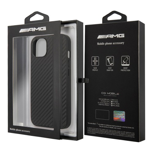 Чехол AMG PU Carbon effect Grey stripe Hard для iPhone 13, черный