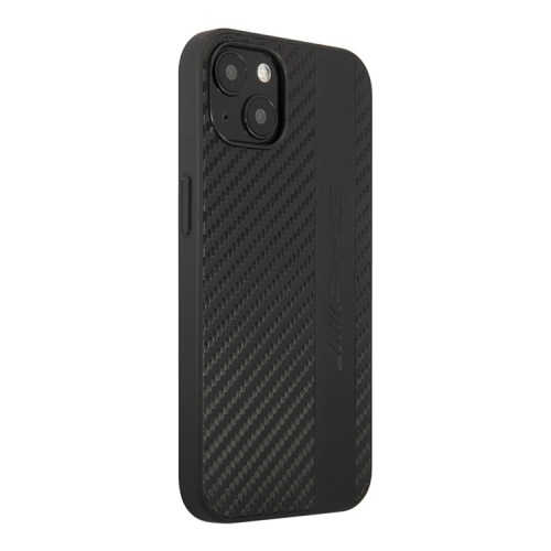 Чехол AMG PU Carbon effect Grey stripe Hard для iPhone 13, черный