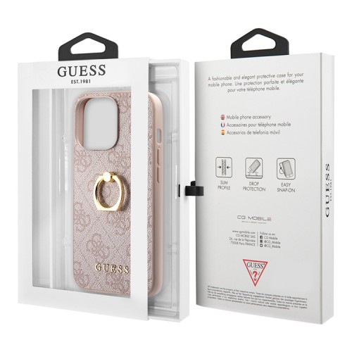 Чехол Guess PU 4G + Ring Hard для iPhone 13 Pro Max, розовый