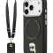 Karl Lagerfeld для iPhone 17 Pro чехол Crossbody PU NFT Karl head Metal&Cam Hard + Strap Black (MagSafe)