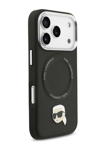 Karl Lagerfeld для iPhone 17 Pro чехол Crossbody PU NFT Karl head Metal&Cam Hard + Strap Black (MagSafe)
