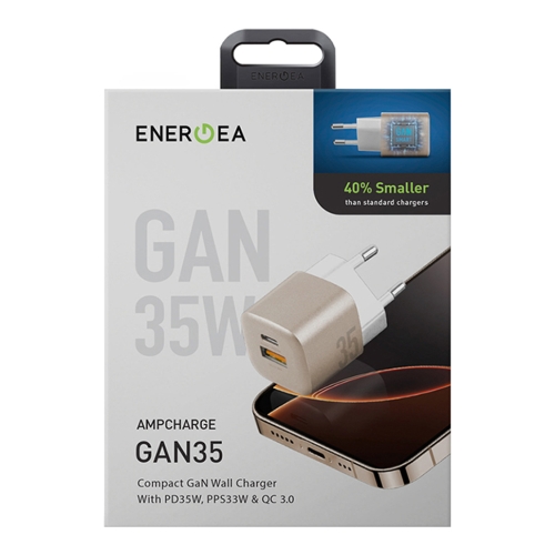 Energea СЗУ AmpCharge GaN35, USB-C PD35 + USB-A QC30 total 35W Orange