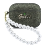 Guess для Airpods Pro 3 чехол Glitter flakes Metal logo with Pearl hand strap Khaki