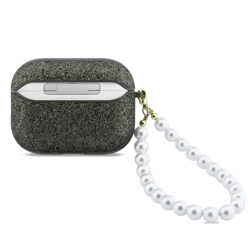 Guess для Airpods Pro 3 чехол Glitter flakes Metal logo with Pearl hand strap Khaki
