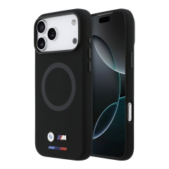 BMW для iPhone 17 Pro Max чехол M-series Liquid silicone Metal cam Double logo Hard Black (MagSafe)