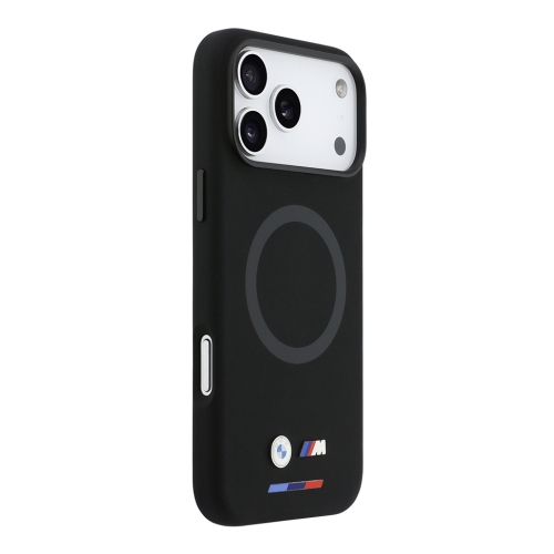 BMW для iPhone 17 Pro Max чехол M-series Liquid silicone Metal cam Double logo Hard Black (MagSafe)