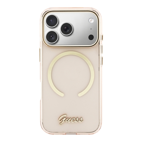 Guess для iPhone 17 Pro чехол IML Script Metal logo and Camera Hard Pink (MagSafe)