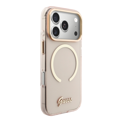 Guess для iPhone 17 Pro чехол IML Script Metal logo and Camera Hard Pink (MagSafe)