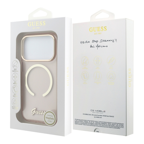 Guess для iPhone 17 Pro чехол IML Script Metal logo and Camera Hard Pink (MagSafe)
