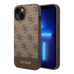 Чехол Guess 4G Stripe Metal logo Hard для iPhone 14, коричневый