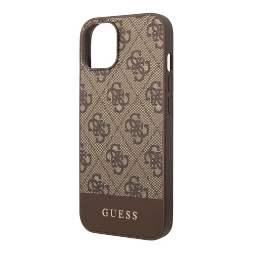 Чехол Guess 4G Stripe Metal logo Hard для iPhone 14, коричневый
