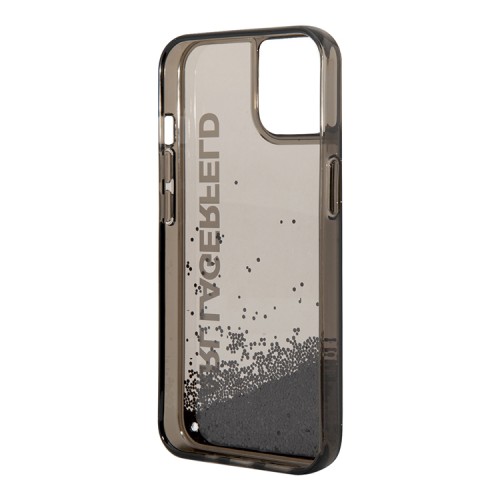 Чехол Lagerfeld Liquid glitter Elongated logo Hard Translucent для iPhone 14, черный