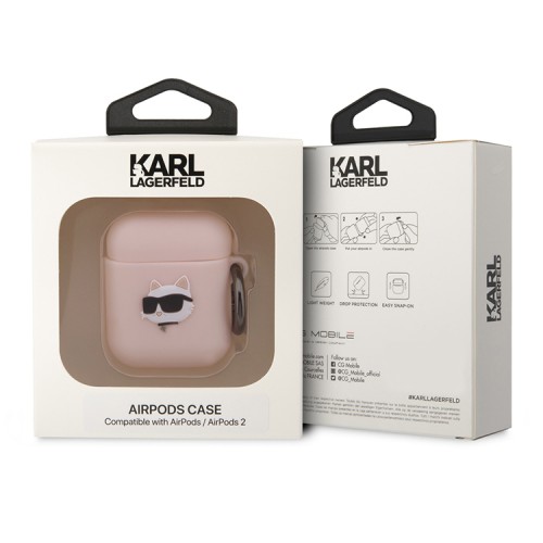 Чехол Lagerfeld Silicone case with ring NFT 3D Choupette для Airpods 1/2, розовый