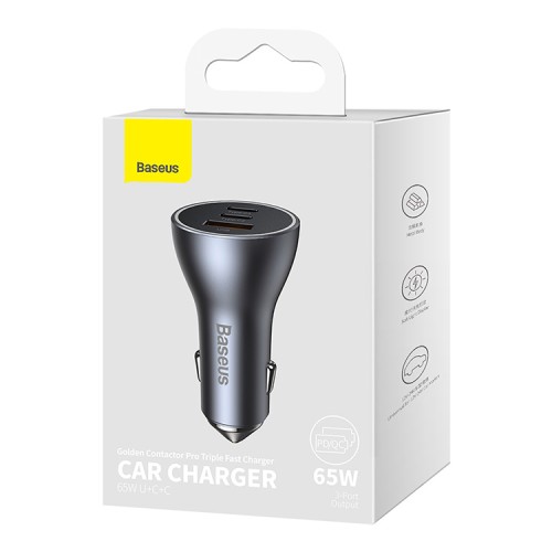 Автомобильная зарядка Baseus Golden Contactor Pro Triple Fast Charger 2*USB-C+USB-A 65W
