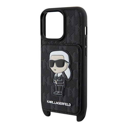 Чехол Lagerfeld Crossbody cardslot PU Saffiano Monogram NFT Karl Ikonik Hard для iPhone 13 Pro, черный