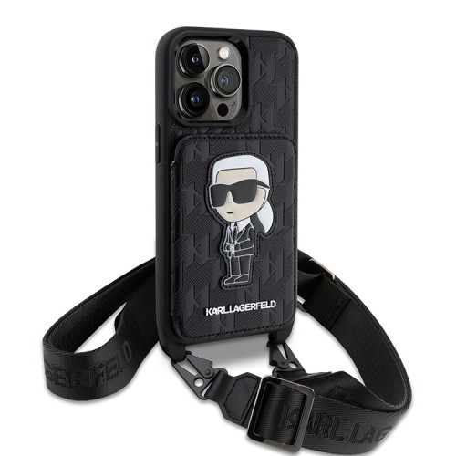 Чехол Lagerfeld Crossbody cardslot PU Saffiano Monogram NFT Karl Ikonik Hard для iPhone 13 Pro, черный